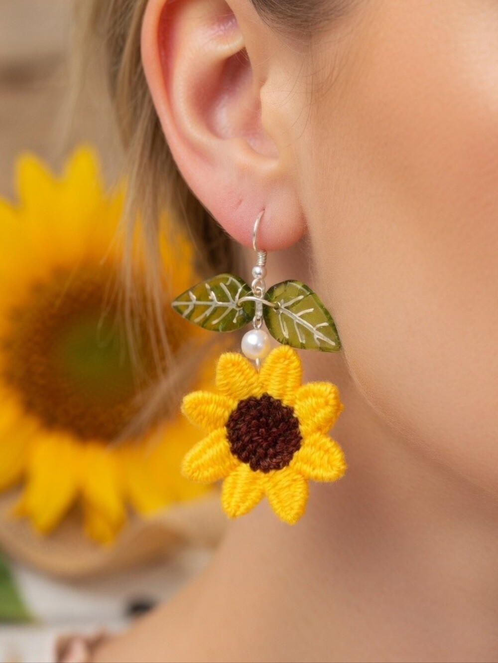 MODCLOTH FABRIC SUNFLOWER EARRINGS 1